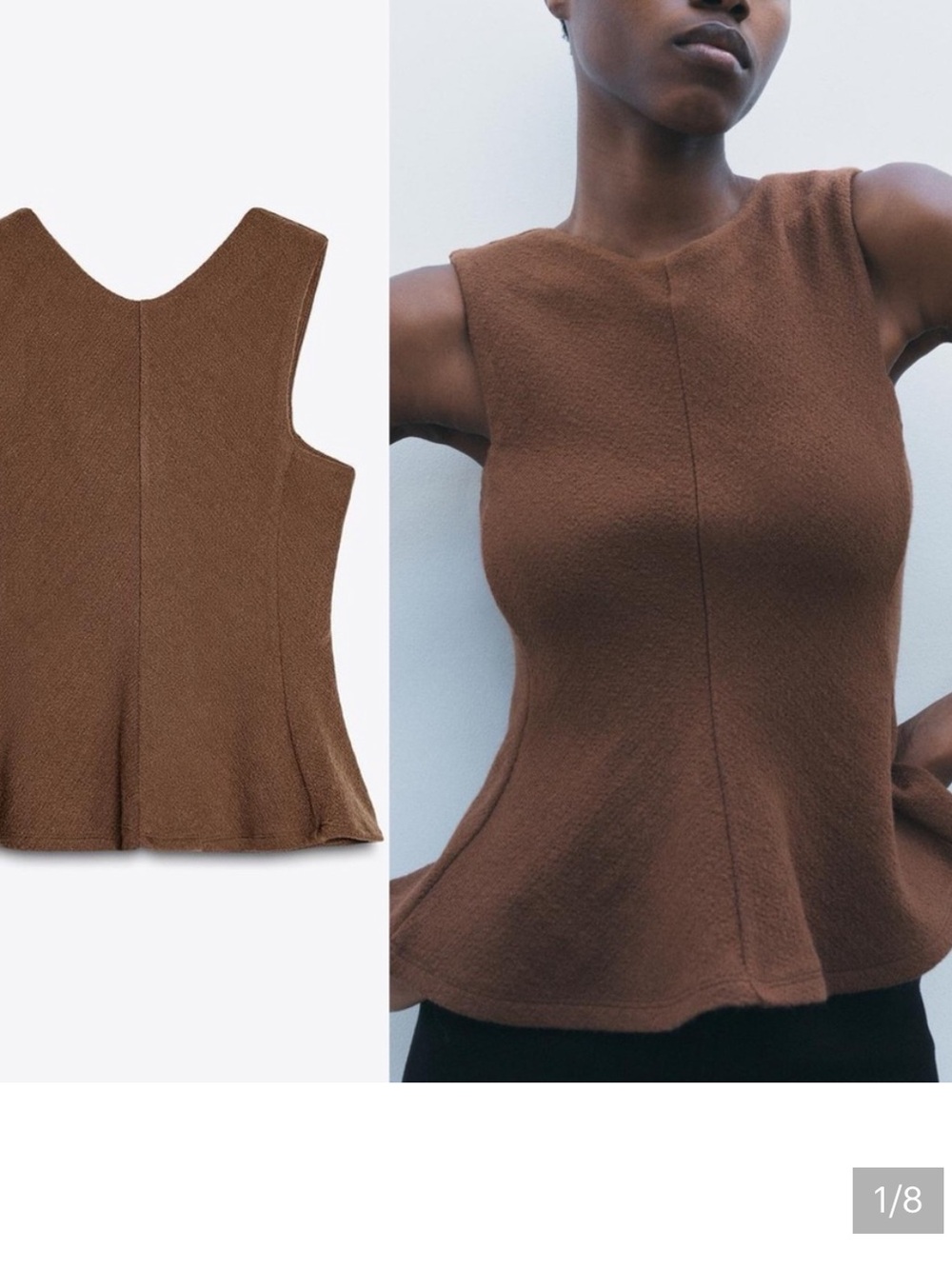 Zara Brown Textured Peplum Sleeveless Top